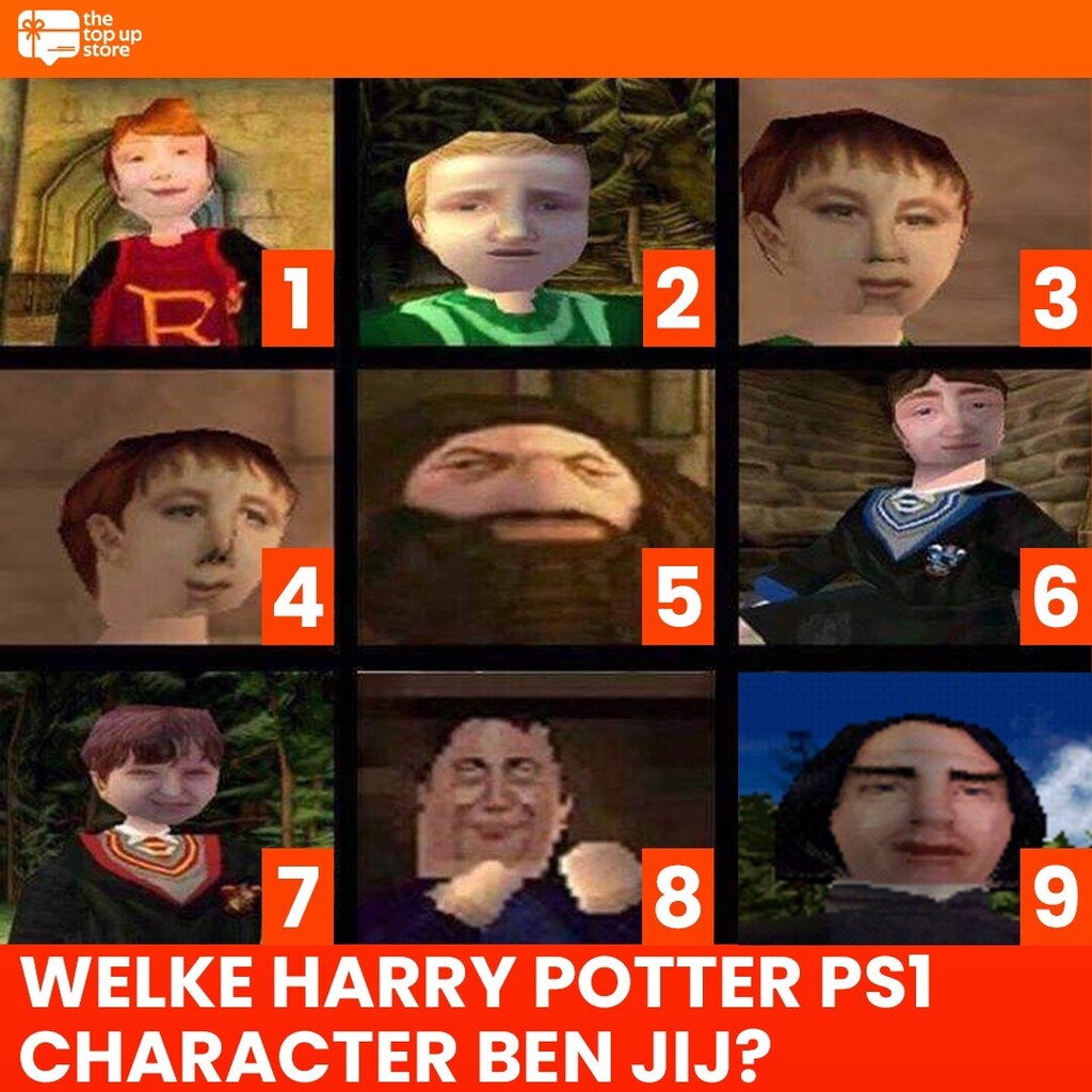 TopupStoreNL's tweet photo. Welke Harry Potter character van de PS1 ben jij vandaag? 😜

#harrypotter #thetopupstore #ttus #topup #giftcards #tegoedkaarten #playstation1 #ps1 https://t.co/HKi51Oz218