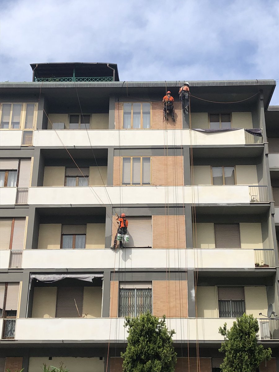 Here in Florence you can see workers using rockclimbing techniques to renovate building facades. Presumably much cheaper and faster than using scaffolding - and fun.