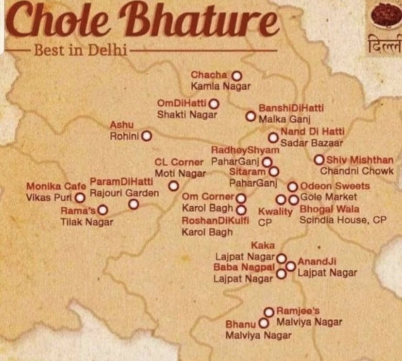 Treasure Map for the lovers of Chole Bhature #Delhi @imVkohli #delhifoodies 
Map Courtesy ~ FB