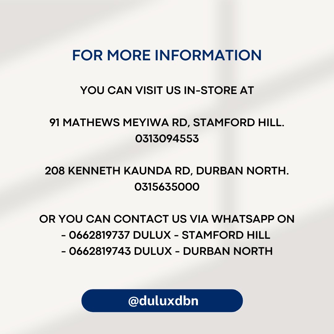 duluxdbn's tweet image. Dulux Luxurious Silk is The ideal choice for interiors of style and distiction. Transform your wall with long lasting luxury!
Low odour premium interior wall paint with a mid sheen finish and supreme stain resistance.

#paintedwalls #paintpalette #dulux #duluxpaint #duluxcolour