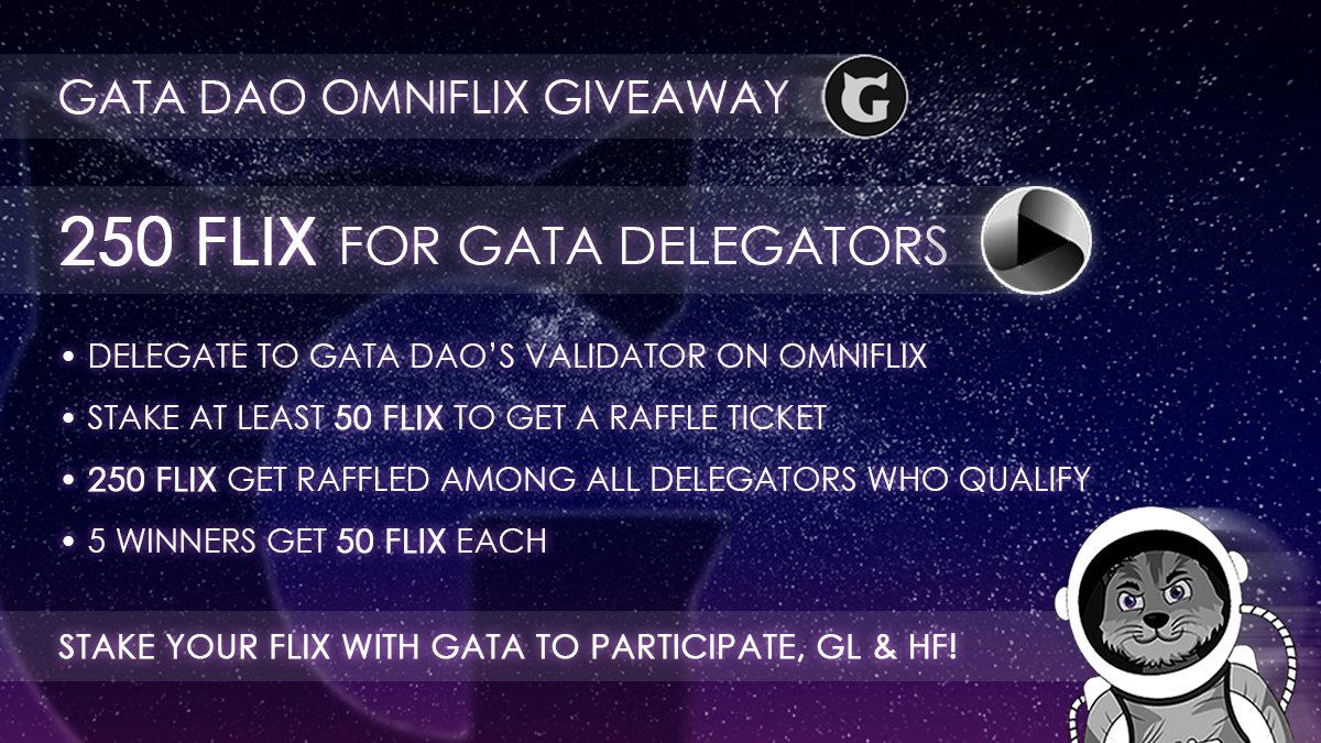 GataDaoZone's tweet photo. Flix drop is a few weeks away but we have a $GATA giveaway for you Fam! 😸

250 $FLIX giveaway💐

Delegate with GATA now to win from 250 Flix.  👇
https://t.co/PLZLc78vDE https://t.co/jqFHvg3MKo