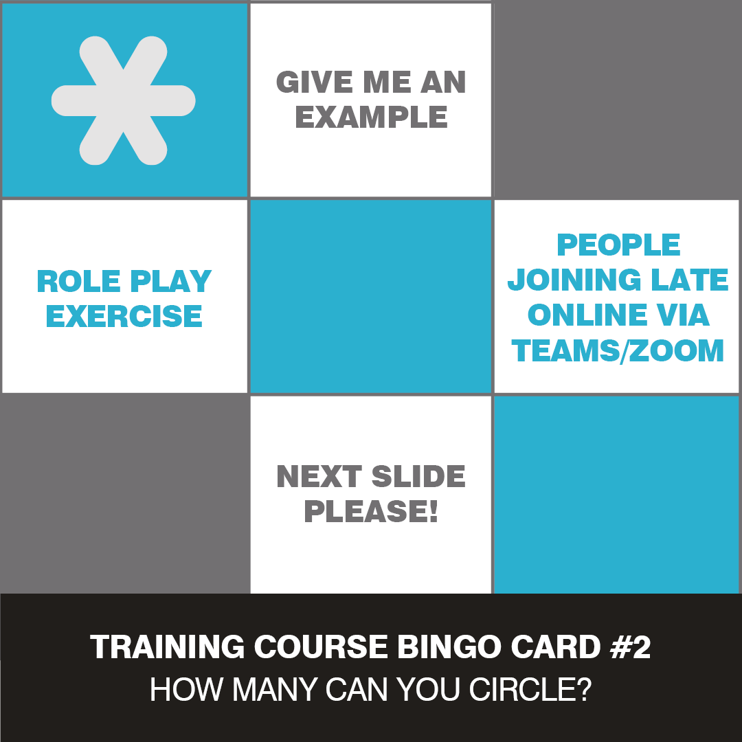 zenith_training's tweet photo. It's time for more Training Course Bingo Cards
There are a load of common phrases and situations that are sometimes unavoidable.. so we have turned them into bingo cards.
See how many you get... Just try not to shout BINGO :D
#ZenithTraining #Bingo #JustForFun #2of4 https://t.co/ClM3AyUFZb