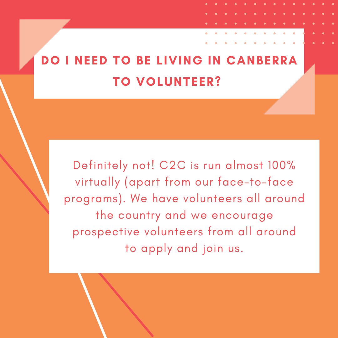 It's not to late to apply to be a C2C volunteer!

These are some of the most common questions we've been receiving, but if you have any others please reach out via email, Instagram or Facebook!