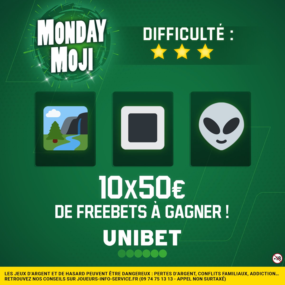 UnibetFrance's tweet photo. 🚨 Il est de retour... Le 𝙈𝙤𝙣𝙙𝙖𝙮𝙈𝙤𝙟𝙞 !

🤔 Il a marqué le week-end de son empreinte ! Trouveras-tu ce joueur de foot ? 10 x 50€ de Freebets dans les bonnes réponses !

👉 RT/Follow + #MondayMoji + ton pseudo.
🍀 TAS demain.
📄 Règlement : https://t.co/DB69daIQm4 https://t.co/LzV4mIYg4d
