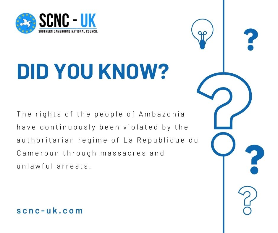 SCNC_UK's tweet photo. The gross Human rights violations perpetrated on the people of #Ambazonia by the government of La Republique du Cameroun must stop. Our people have suffered severe violations from a corrupt government that seeks to impede our freedom. #humanrights #journeytofreedom https://t.co/XKwBvkioP2