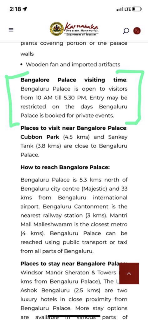 roylacfernandes's tweet photo. @KarnatakaWorld Tourists visiting #BangalorePalace have wasted trip. @bangaloretour - https://t.co/OfWi2twbMg needs to update its website informing Monday is “Holyday”! 
Email sent to address feedback@karnatakatourism.org failed

#karnatakatourism #heritagemonuments #visitorwoes https://t.co/NF7QwATIEs