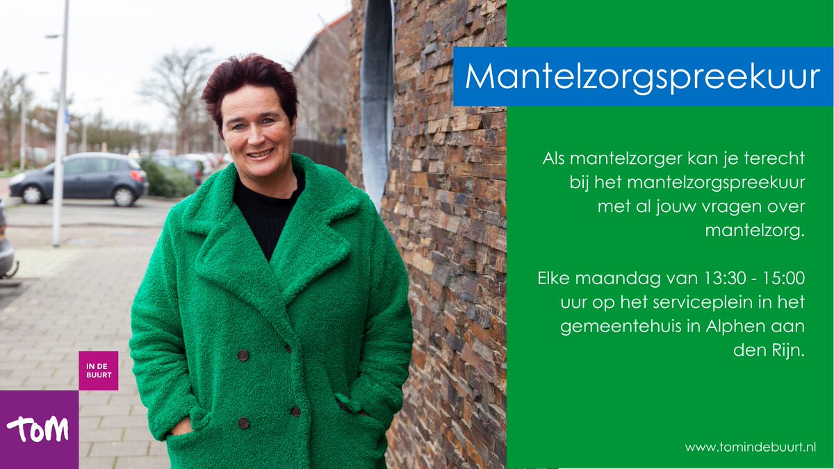 Zorg je voor jouw familie, vrienden of buren? 

Mantelzorgtaken kunnen mooi zijn, maar het kan ook een zware taak zijn. Voor Mantelzorgers organiseert Tom in de buurt spreekuren mantelzorg. 

Kom gerust eens langs.

#mantelzorg #alphenaandenrijn #Tomindebuurt