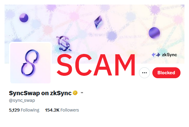 syncswap's tweet photo. 🚨 Attention 🚨

Scammings are escalating and extra attention needs to be paid to be safe! 🙏

We noticed a Twitter account with large followers & wearing the golden badge is impersonating us and promoting fake airdrops @elonmusk @Twitter

You will likely lose most of your funds once you fall into such scams!

Please always verify the website before you are connecting to it. The only official website is https://t.co/rNDjV99nnS - bookmark it to be safe.