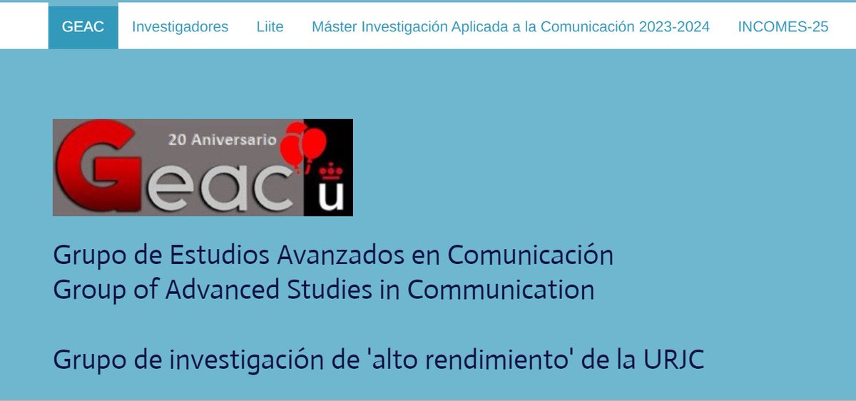 EnricSaperas's tweet photo. El Grupo Estudios Avanzados de Comunicación @GEAC1 cumple 20 años. Fue creado en mayo de 2003. Dos décadas de trabajo continuo. https://t.co/QBsU7TI6gy