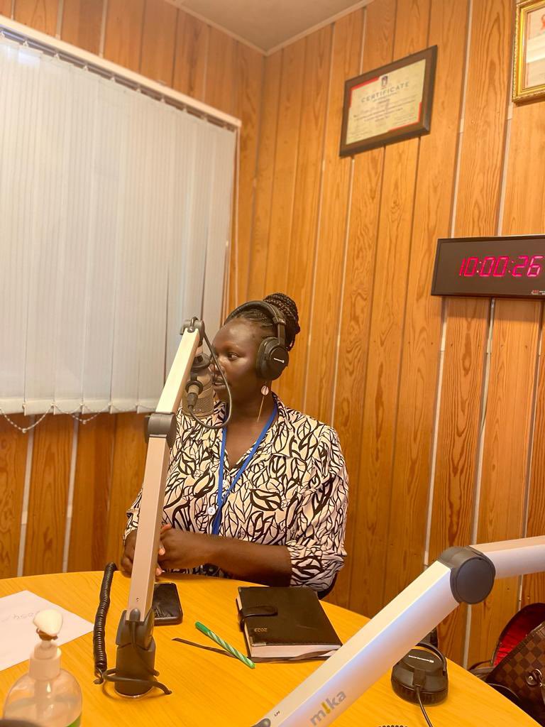 MaMaraSakit_V's tweet photo. This morning at @RadioMiraya breakfast show sharing highlights from our First Young South Sudanese Feminists Conference that happened last week under the theme: "Reclaiming My Voice, Amplifying Echoes of Our Resistance And Building A South Sudan That Works For Us" #MaMaraSakit https://t.co/qkhEm0XtXU