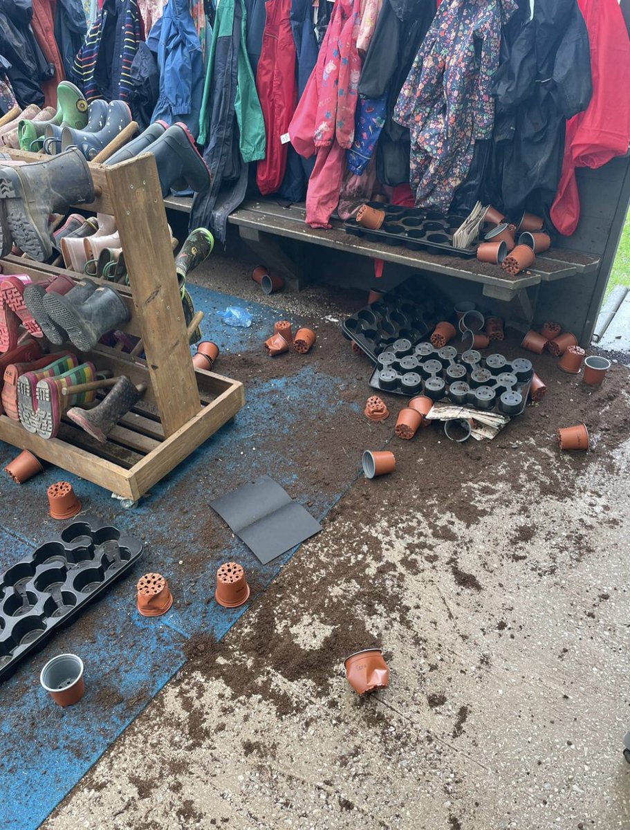LuntsHeathSch's tweet photo. Thank you to the people who thought it was funny to break into school, ride around on our bikes and rearrange the children’s plants and work… 😔💚 https://t.co/T53aXyrdlI
