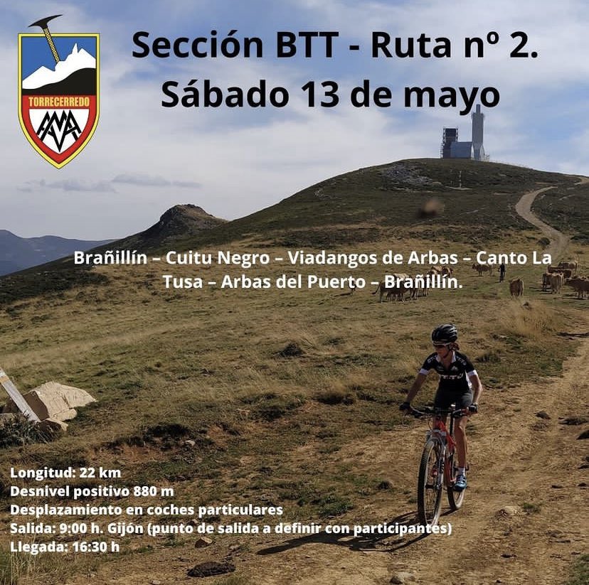Esta semana os presentamos la ruta número 2 , que tendrá lugar éste sábado 13 de mayo.

🔺Ruta: Brañillín – Cuitu Negro – Viadangos de Arbas – Canto La Tusa – Arbas del Puerto – Brañillín.

🔸Logitud: 22km
🔸Desnivel positivo: 880m
🔸Salida: 9.00h Gijón
🔸Llegada: 14.30h
