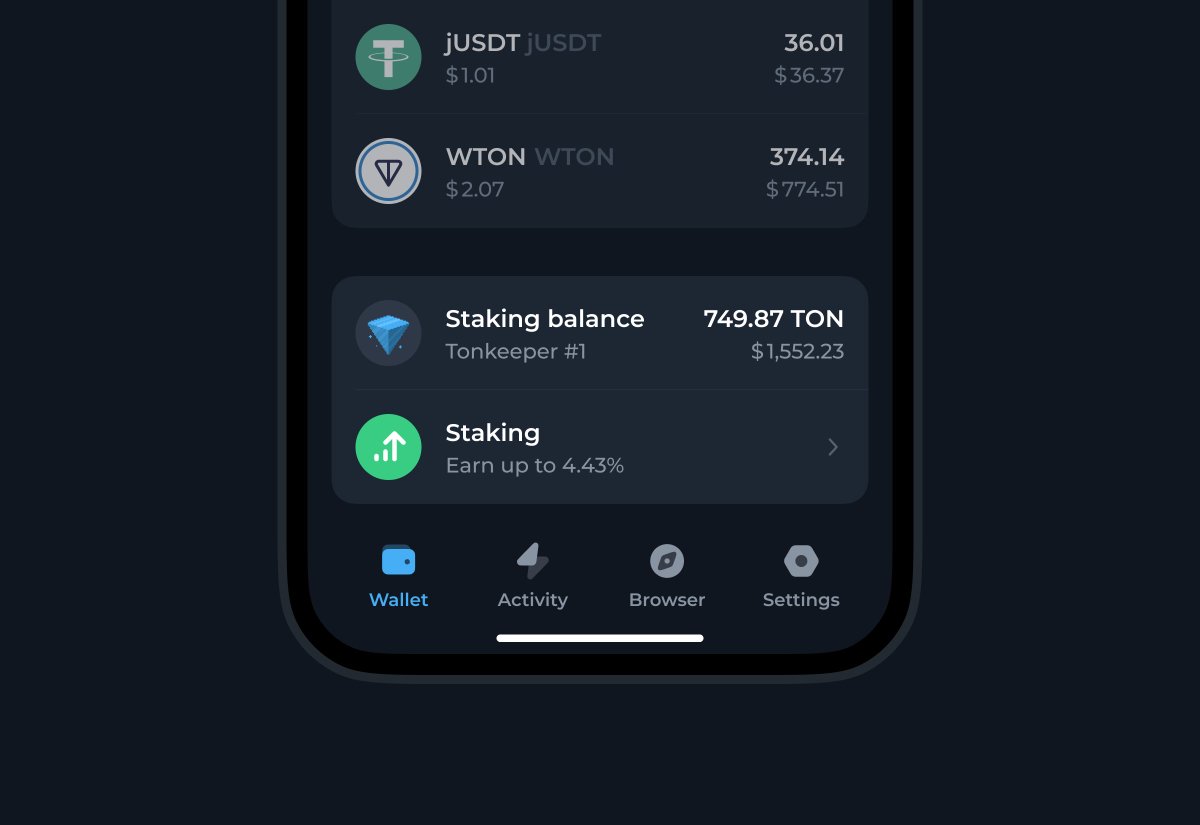 Tonkeeper now supports delegated staking right within the app. Stake your TON with our partnering validators, secure the network and earn rewards.