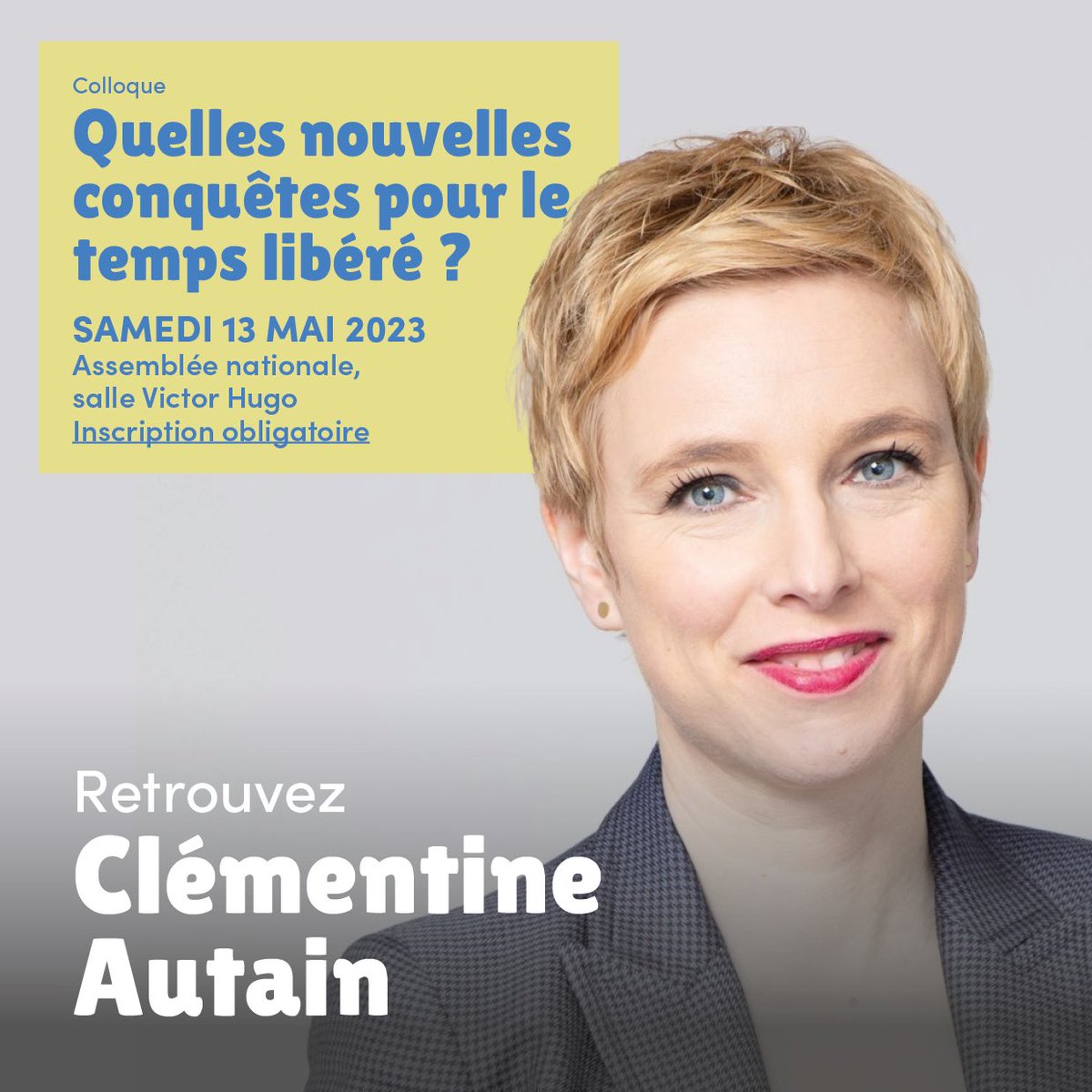 Samedi à l’Assemblée nationale, je vous invite à venir construire avec nous les nouvelles conquêtes pour le temps libéré ! 

Avec la participation de <a href="/benoithamon/">Benoît Hamon</a> <a href="/L_Moncondhuy/">Léonore Moncond'huy</a> <a href="/Francois_Ruffin/">François Ruffin</a> <a href="/Clem_Autain/">Clémentine Autain</a>. 

Programme et inscription ➡️ benjaminlucas.typeform.com/to/Wye5GN1l