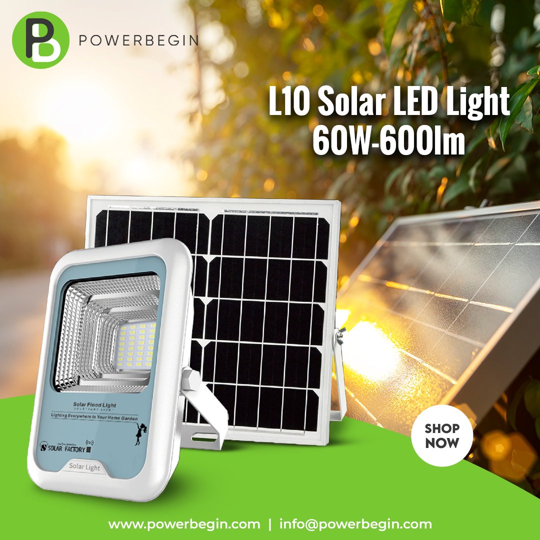 power_begin's tweet image. Light up your world with the L10 Solar LED Light!💡
With 60W power and 600lm brightness, it's the perfect eco-friendly solution for outdoor lighting.🔋 
👉powerbegin.com/product/l10/ 
#PowerBegin #solarenergy #energyefficiency #LEDlighting #OutdoorLightingservice #solar #ecofriendly