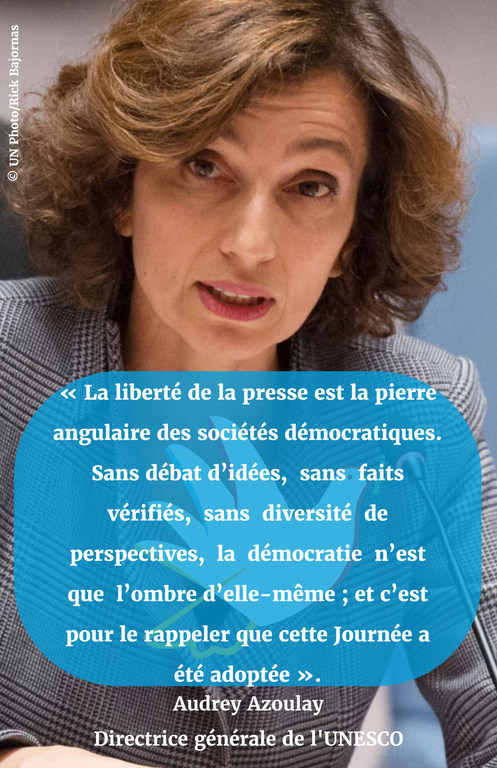 « La #libertédelapresse est un révélateur impitoyable de l'état de nos sociétés ».
<a href="/AAzoulay/">Audrey Azoulay</a> a appelé les dirigeants à protéger les journalistes, rappelant que 2022 a été l'année la plus meurtrière pour la profession.

bit.ly/3LL0sPL
#ProtégezLesJournalistes <a href="/UNESCO_fr/">UNESCO en français</a>