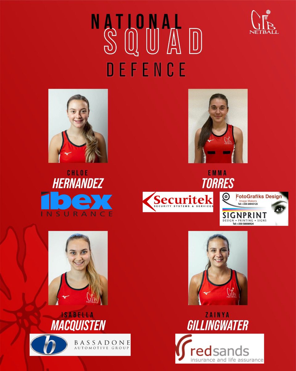 Introducing our defence for the Europe Netball Open Challenge being held this week in Cardiff! 🇬🇮

📸 <a href="/noellelaguea/">Noelle λ</a> 

A huge thank you to these companies for sponsoring our players🙌🏽

#GibNetball #Campions #StrongerTogether #NationalSquad #EuropeNetball #Netball #OpenChallenge23