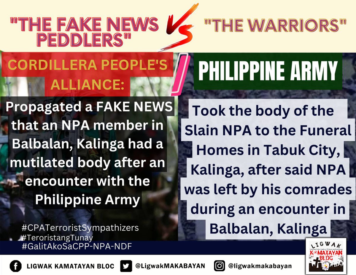 forpeace_oneph's tweet photo. Ang kanilang bersyon ng putol na bahagi ng katawan ay napakalayo sa katotohanan... Kung totoo mga balita ng mga grupong mga 'to, di sana nilagay yung larawan as proof...
-Ligwak Kamatayan Bloc

#notocppnpandfliesanddeception https://t.co/4lbP9ZFnjw
