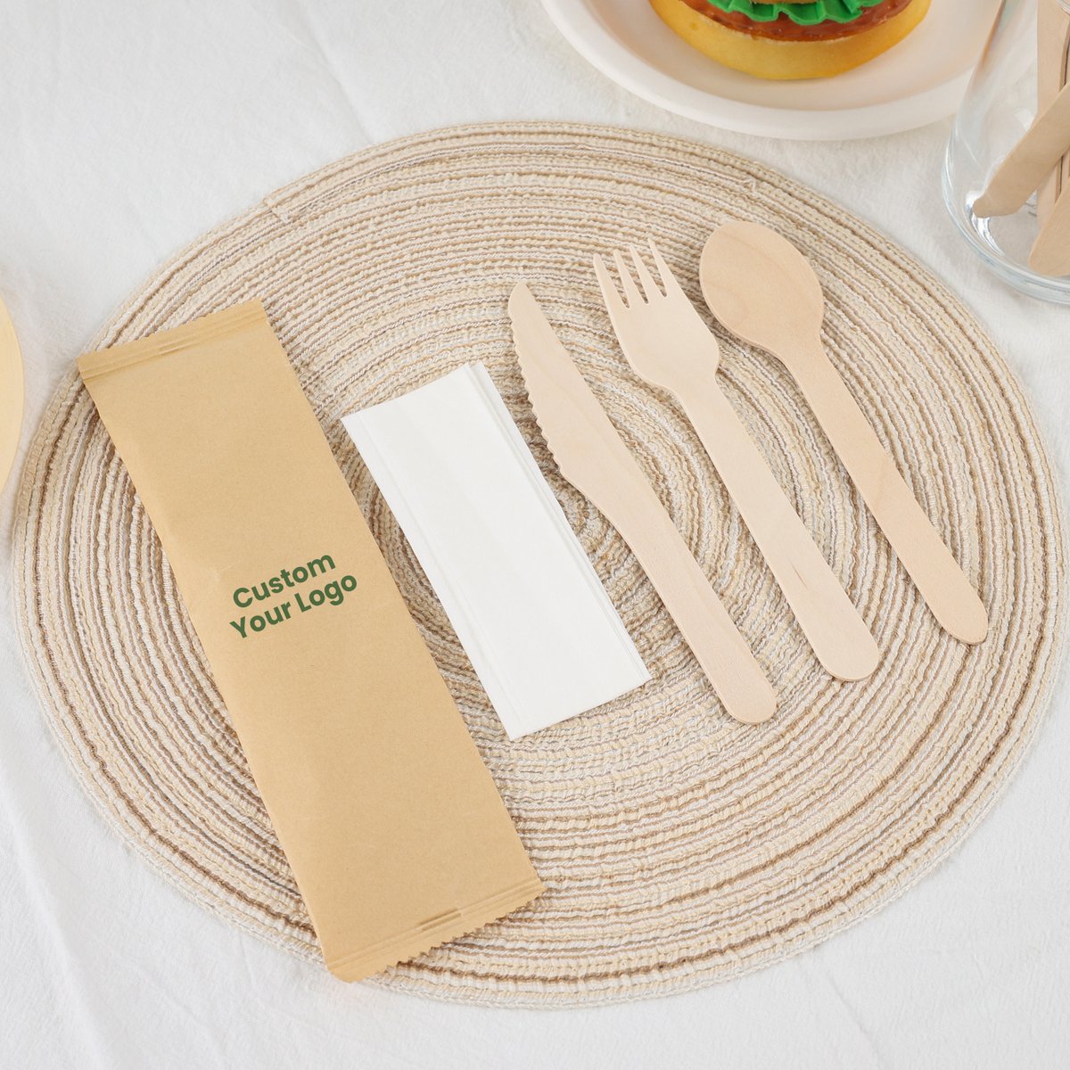 Our bamboo and wood cutlery set is fully customizable so you can put your design and logo on the package. Plus, we'll work with you to make sure the knife, fork, spoon, and napkins meet your exact specifications. 🍴

#sustainable #cutleryset #custom #logo #woodencutlery