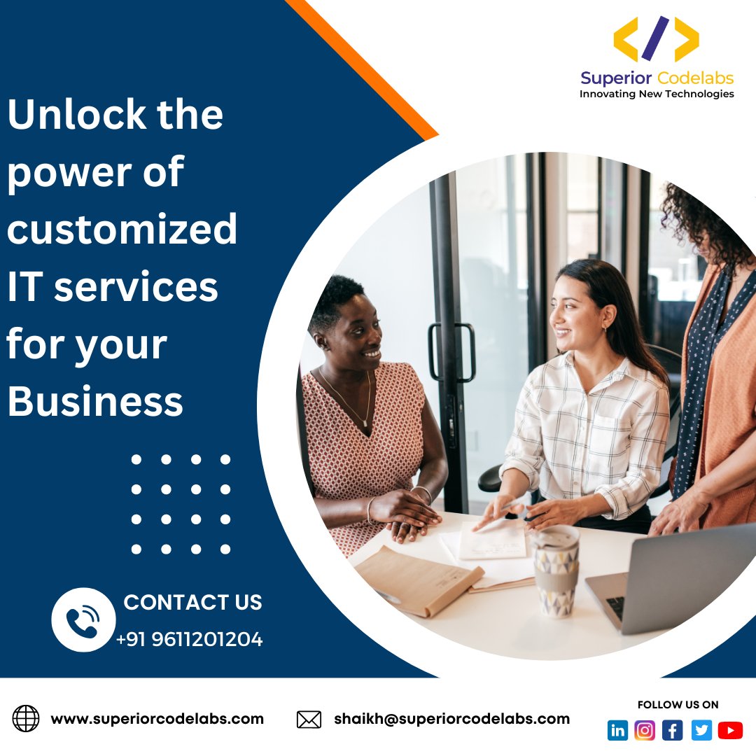 Supercharge your business with the advantages of customized IT services.

#Superiorcodelabs#CustomizedITServices #BusinessAdvantages #TailoredSolutions