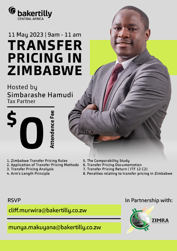 Join us this THURSDAY 11 May 2023, to understand ALL things TRANSFER PRICING. You don't want to miss out on this opportunity. To register send email to munya.makuyana@bakertilly.co.zw. FYI Its FREE!!!
#tranferpricing
#educateyourself
#free
