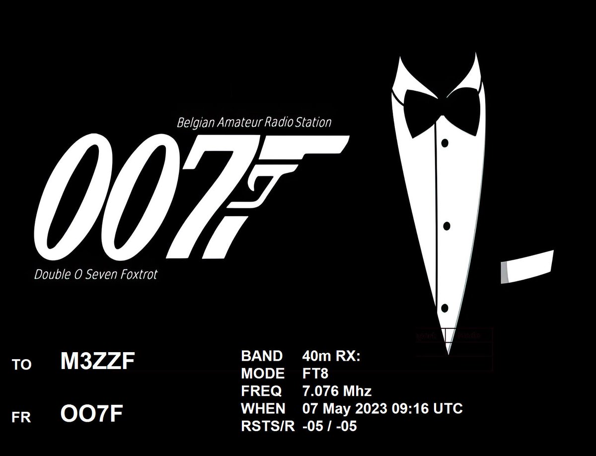 ukradiom3zzf's tweet photo. A great Digital QSL Card from OO7F for yesterday's contact.
#hamradio #hamr #AmateurRadio #QSL #OO7 #alwaysQSL #m3zzf #FT8 #digimodes https://t.co/9sz439HgEN