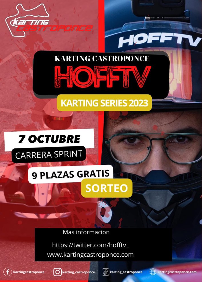 Lunes y no es RAWE CEEK?

Pues SORTEÍN DE TRES (3) PLAZAS PARA LA HOFF KARTING SERIES

Atento a los pasos a seguir, no se me despisten:

🔹RT
🔹Seguir a <a href="/CIRCUITOCASTRO/">Karting Castroponce</a> y a un servidor (yop)
🔹Mencionar a un oligofrénico con el que te gustaría venir

+info siguiente tweet