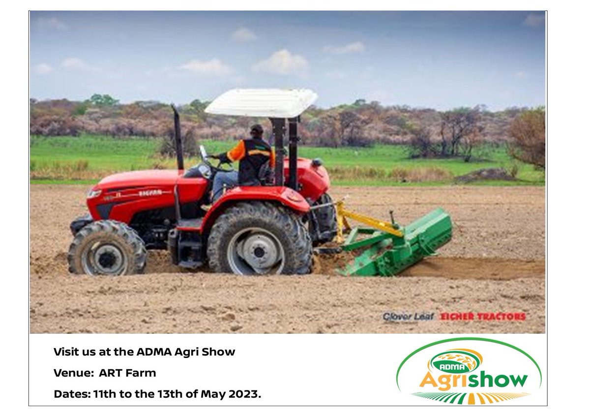EicherClover's tweet photo. 3 days left before the ADMA Agric Show starts. Visit the Clover Leaf Eicher Tractors stand number K10 at ART Farm from the 11th to the 13th of May 2023.
#cloverleafeichertractors https://t.co/U1ZlAOQWvc