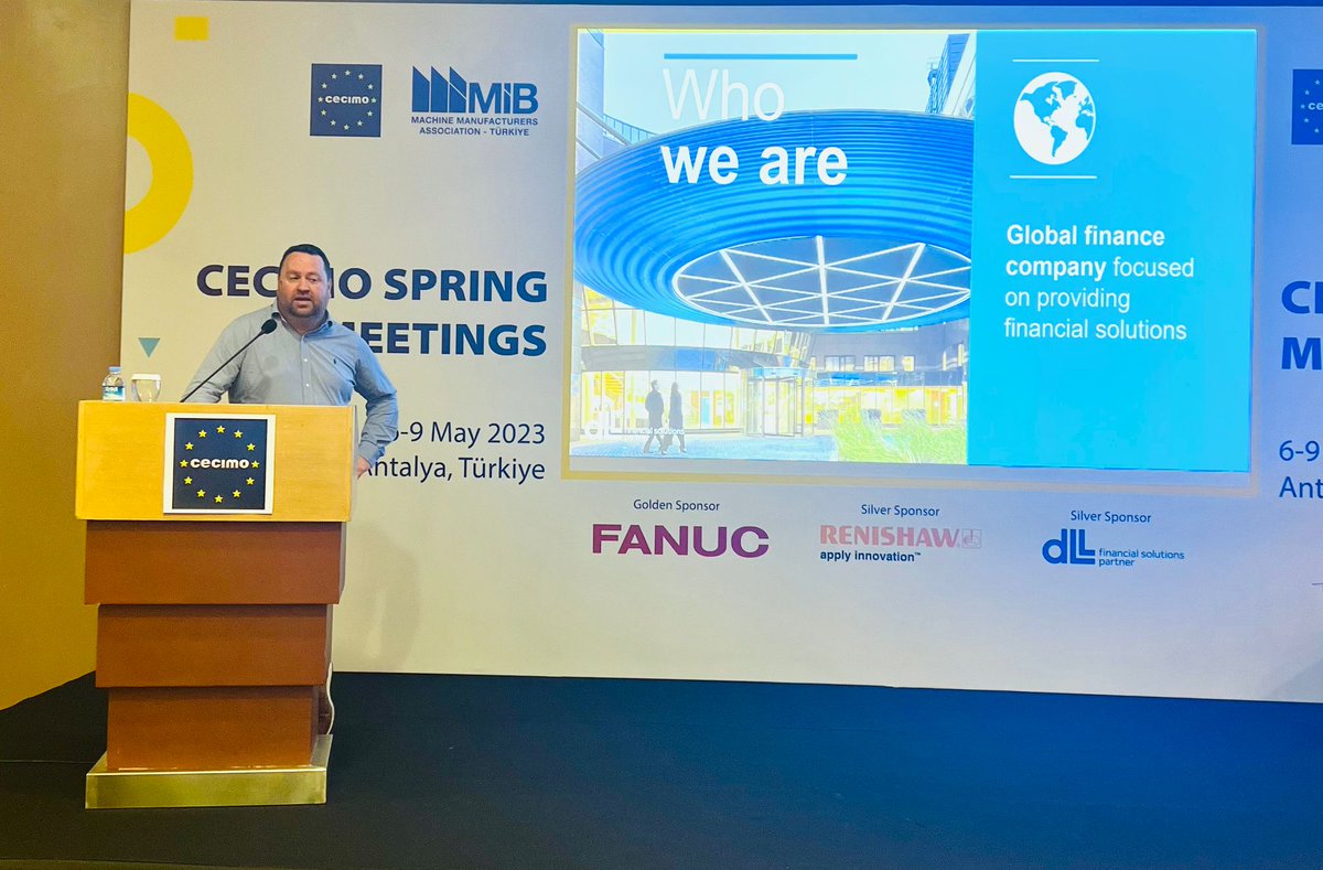 cecimo's tweet photo. Steve Hope , New Business Development Manager @DLLgroup spoke about #trends in the MT industry, including #automation, e-mobility, #circulareconomy, #additivemanufacturing and their impact on businesses in the industry. #CECIMOSpringMeetings23 https://t.co/DKfkAIq7aH