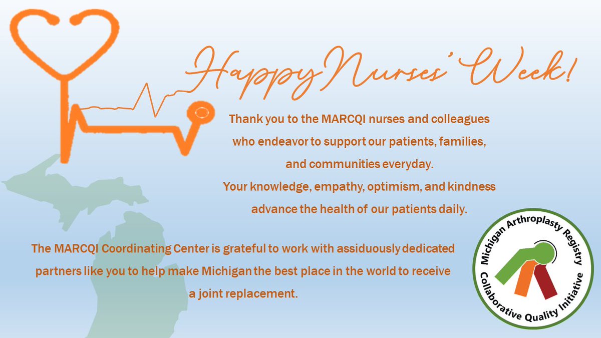 MARCQIorg's tweet photo. Join us in celebrating our #nurses!

We are #grateful for your partnership in our work together to make #Michigan the best place in the world for joint replacement.  #ThankYou 

#NursesWeek2023 #NursesWeek #Nurses_Week2023 https://t.co/duOnPDibsy