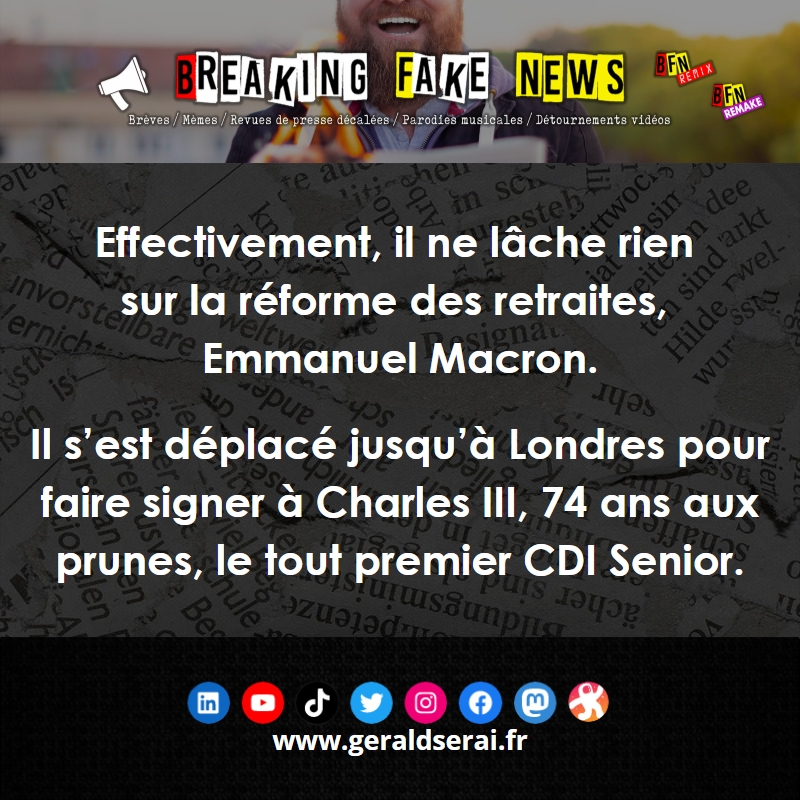 GeraldSerai's tweet photo. #bfn #breakingfakenews #humour #brèves #actualité #macron #cdisenior #charlesIII
Abonnez-vous !
https://t.co/sBW6e8mjTB https://t.co/VktkukaWOE