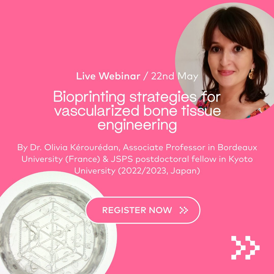 CELLINK3D's tweet photo. 👩🔬 Bioprinting strategies for vascularized bone tissue engineering
🗓 22 May 2023, Monday @ 4PM JST | 9 AM CEST
Register now to secure your spot! https://t.co/555RXn2Fdp
#3Dbioprinting #bioprinting #tissueengineering #vascularizedbonetissue #research #webinar #BICO #CELLINK https://t.co/GuMMy66kn1