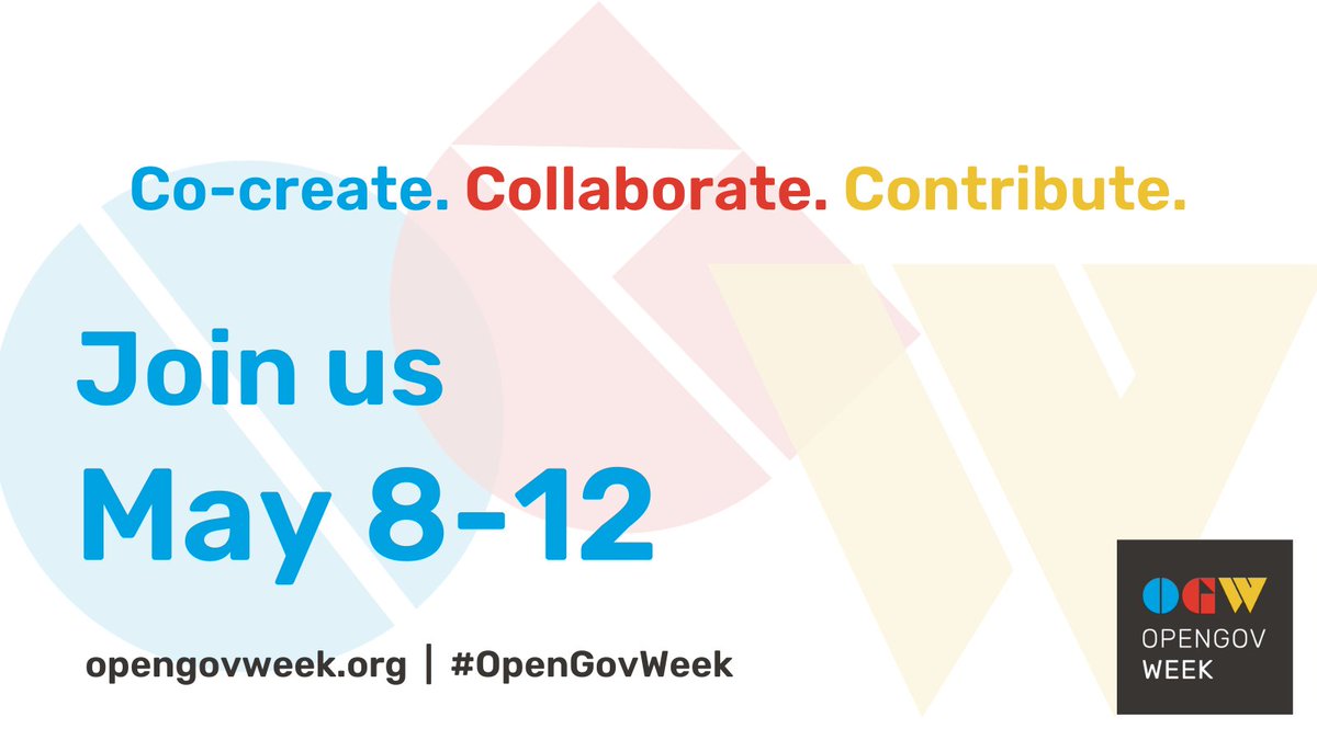 This week, May 8 -12 is #OpenGovWeek.

This is a global call to action to transform the way governments serve their citizens. 

#OpenGov champions from around the world host or attend events to share ideas, discuss solutions and commit to new levels of citizen participation in