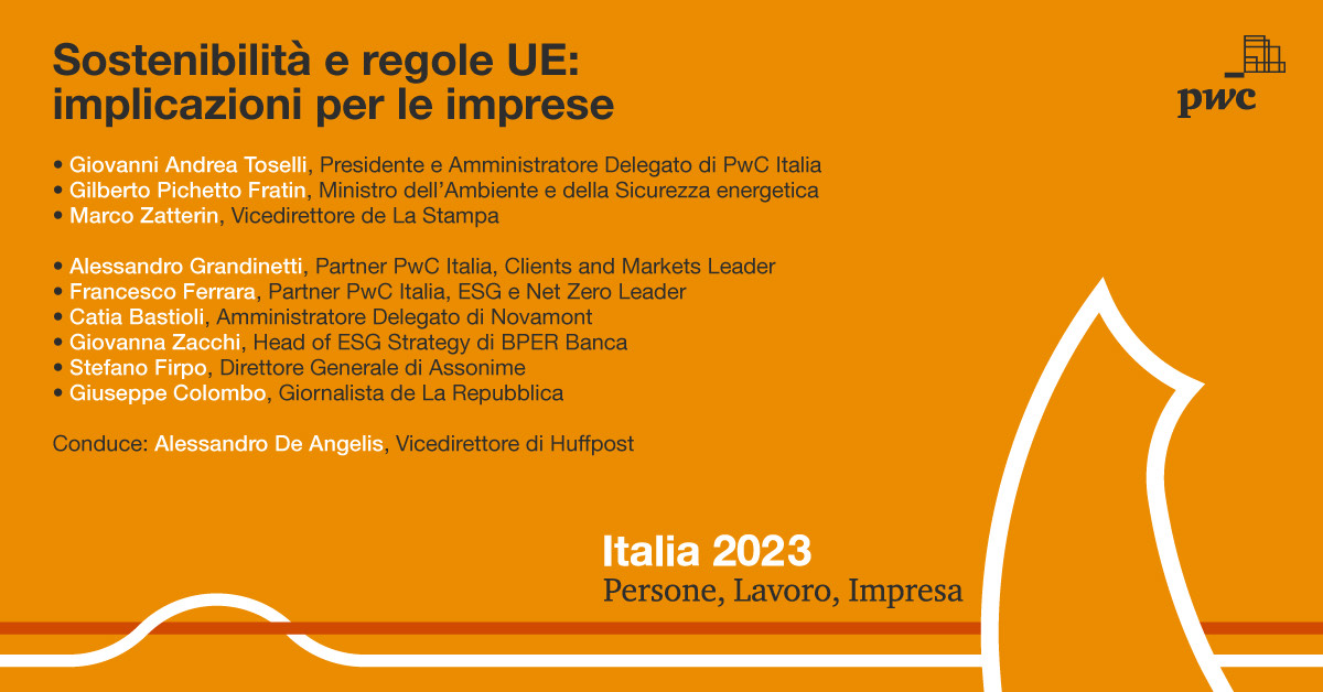 #Italia2023: ci vediamo il 9 maggio, ore 10:00, con <a href="/GA_Toselli/">Giovanni Andrea Toselli</a>, <a href="/Ale_Grandinetti/">Alessandro Grandinetti</a>, @superdife, il Ministro <a href="/GPichetto/">Gilberto Pichetto</a>, <a href="/bastioli/">Catia Bastioli</a>, <a href="/ZacchiGiovanna/">Giovanna Zacchi</a>, <a href="/StefanoFirpo/">Stefano Firpo</a>, <a href="/giucolombo/">Giuseppe Colombo</a>, <a href="/straneuropa/">Marco Zatterin</a> e <a href="/DeAngelis_tw/">Alessandro DeAngelis</a>.
_
#PwCItaly #TheNewEquation