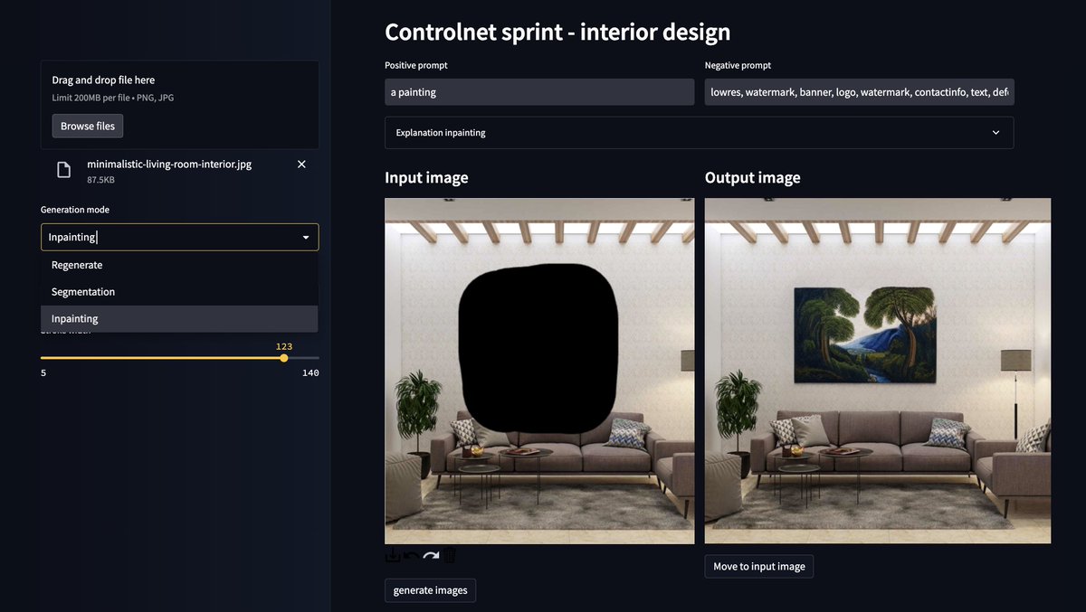 Check out this Space made in our JAX Diffusers sprint, where you can regenerate a room, do inpainting or segment it 🤯  huggingface.co/spaces/control…