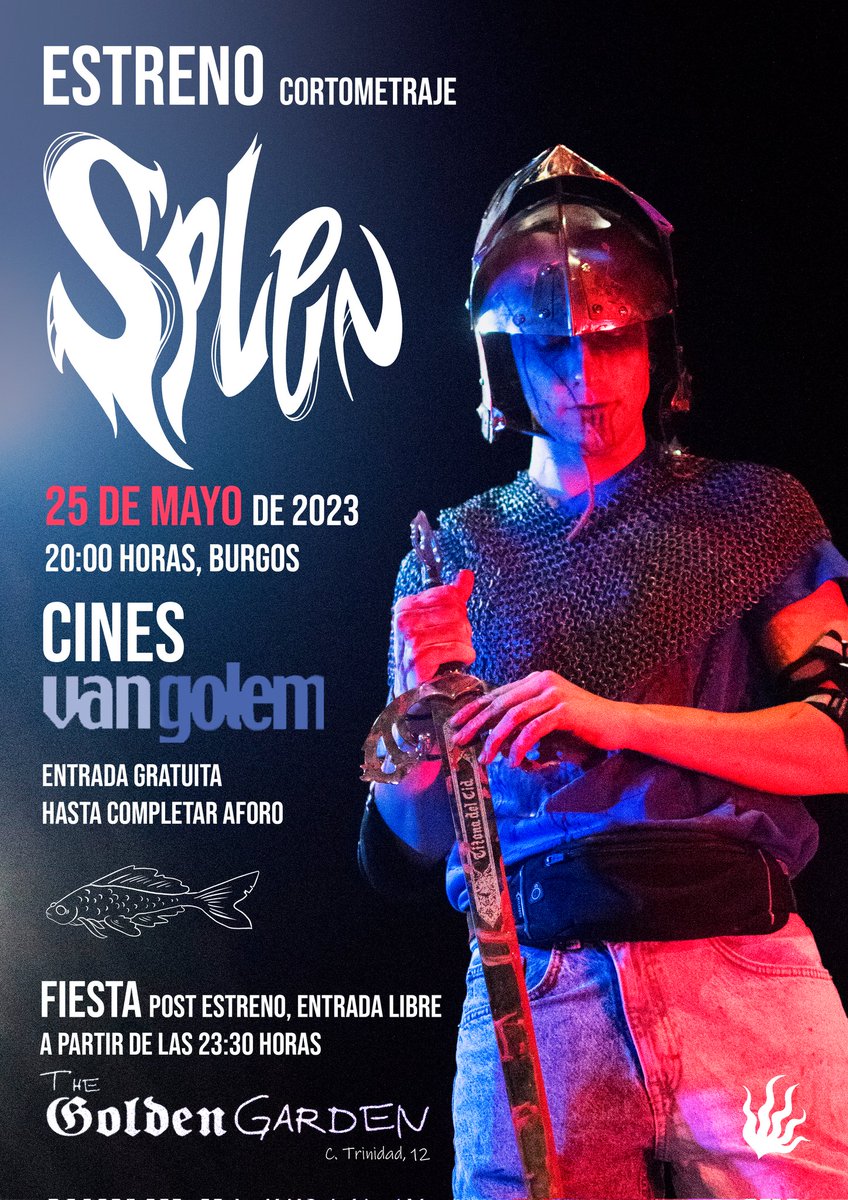 Splen_film's tweet photo. ¡EL 25 DE MAYO DE 2023 ESTRENAMOS SPLEN EN CINES!
La proyección será en los cines @golemburgos de Burgos a las 20:00 horas del día 25 de mayo, jueves. La entrada es libre hasta completar aforo 🐟
Foto de cartel: @alseidex_
#Splen #rodaje🎬 #shortfilm #crowdfunding https://t.co/HjfgFOkjF2