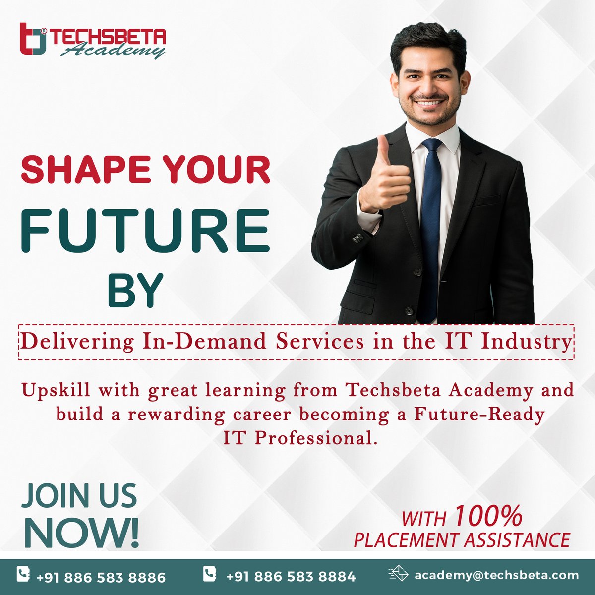 Techsbtaacademy's tweet image. &quot;Shape your future with Techsbeta Academy. Our courses are designed to help you develop the skills and knowledge you need to succeed in your career!&quot;
..
Reach us :
Contact us 𝟖𝟖𝟔𝟓𝟖𝟑𝟖𝟖𝟖𝟒
.
.
#techsbeta #techbetaacademy #aligarh
#techskills #tech #technology #coding