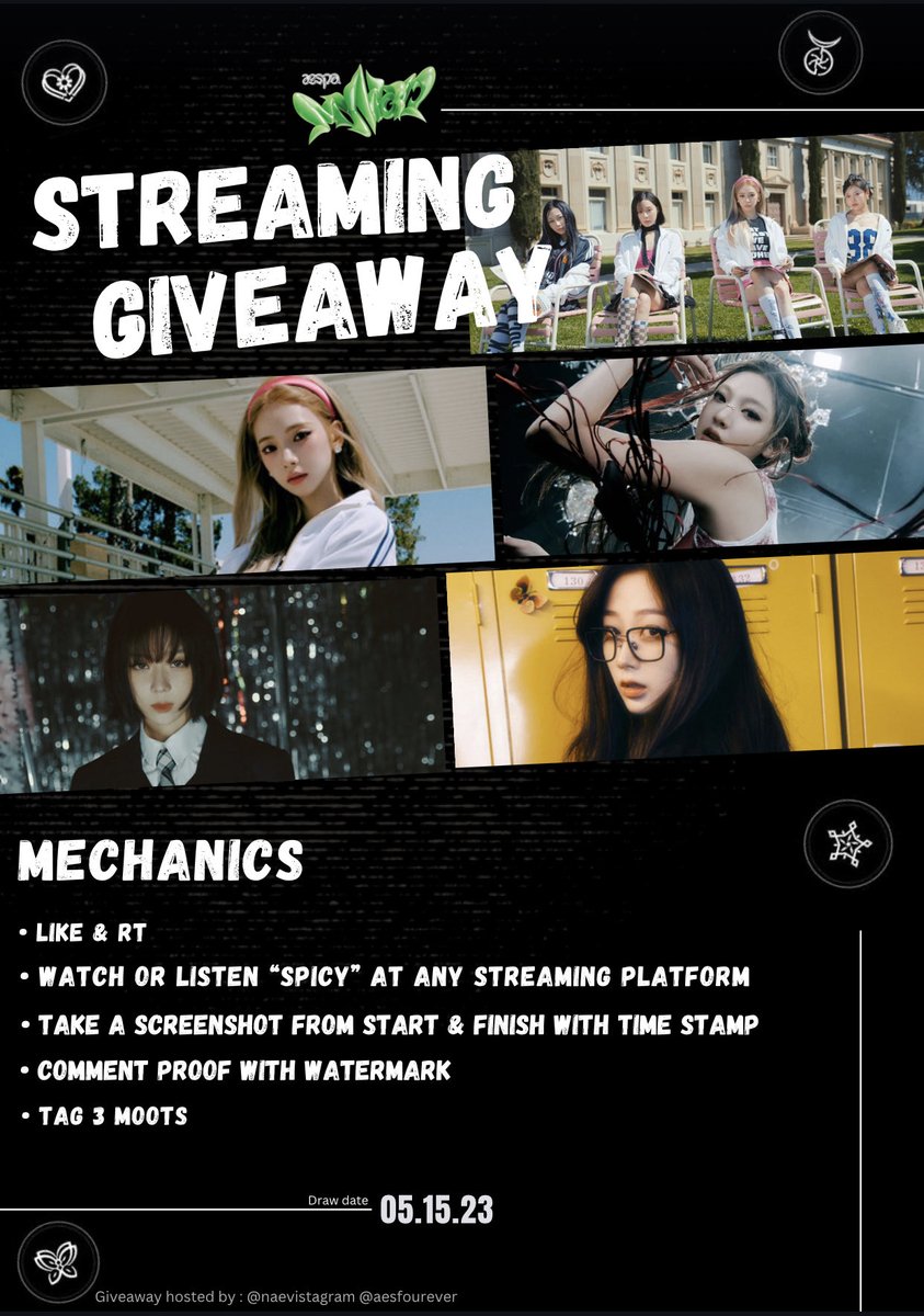 naevistagram's tweet photo. ✨READY TO SPICE UP YOUR SUMMER✨

Special giveaway for #aespa new comeback “SPICY” 🌶️

—— 24 Lucky Winners 
☑️ 10 sealed MY WORLD albums
☑️ 10 Photocard set (ot4,3pcs)
☑️ 4 set of unsealed albums

Follow all the instructions below and you might be one of the lucky winners. https://t.co/JDGPdTZZUJ