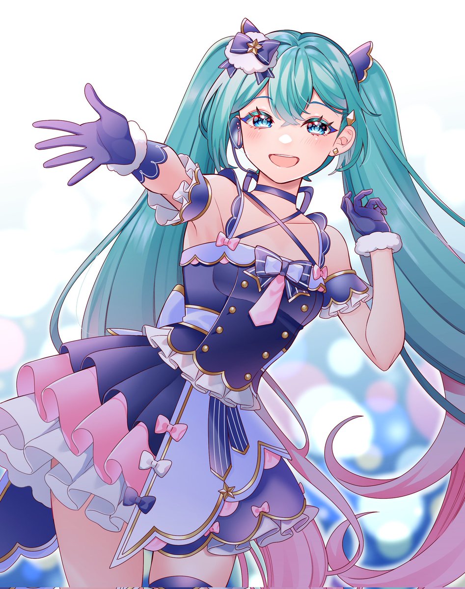 hatsune miku 1girl solo gloves dress long hair twintails smile  illustration images