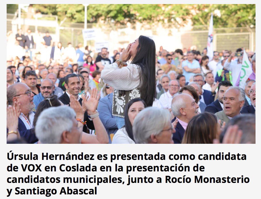 VOX_Coslada's tweet photo. Úrsula Hernández es presentada como candidata de VOX en Coslada en la presentación de candidatos municipales, junto a Rocío Monasterio y Santiago Abascal.

VOX será necesario para potenciar Coslada y lograr que vuelva a ser una ciudad donde se priorice el bienestar de los cosladeños.

#CuidaCoslada
#CuidaLoTuyo

🔗📰: https://t.co/O4SbpGjzVj