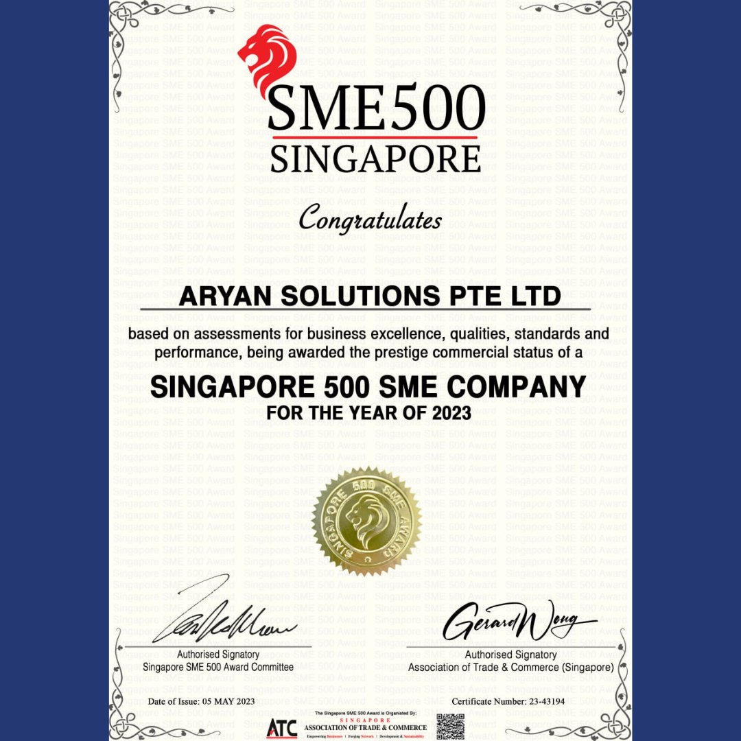 AryanSolutionss's tweet photo. We are super excited to announce that we get another achievement, i.e., Singapore 500 SME Company For The Year Of 2023.

Congratulations Team Aryan for your hard work &amp; dedication.🥂 🌟

#SME500 #Award #Achievement #AryanSolutions #ForYear2023 https://t.co/hA11EfUz9m