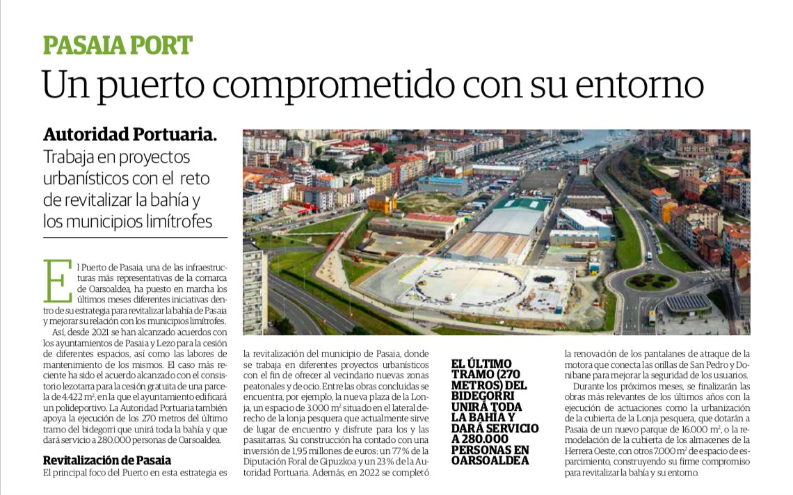 #PasaiaPort, un puerto comprometido con su entorno.

No te pierdas el reportaje publicado en el especial #OarsoaldeaSeMueve de <a href="/diariovasco/">El Diario Vasco</a> y descubre nuestros proyectos urbanísticos en la bahía y los municipios del territorio. 👇