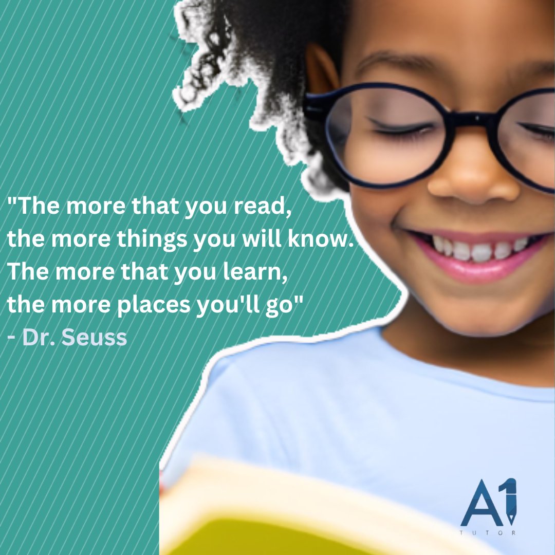 A1tutorapp's tweet photo. "The more that you read, the more things you will know. The more that you learn, the more places you'll go." 📚🌍 
This #MondayMotivation, let's remember the power of education and the endless possibilities that come with learning. 

#education #learning #motivation #inspiration https://t.co/BdlI4Djj4T