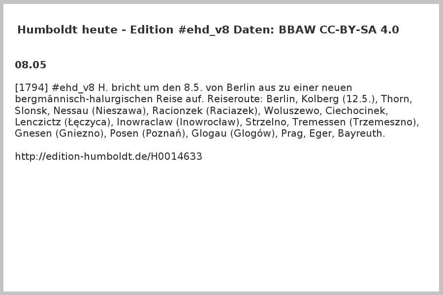 AvHChrono's tweet photo. [1794] #ehd_v8 H. bricht um den 8.5. von Berlin aus zu einer neuen bergmännisch-halurgischen Reise auf. Reiseroute: Berlin, Kolberg (12.5.), Thorn, Slonsk, Nessau (Nieszawa), Racionzek (Raciazek), Woluszewo, Ciechocinek, Lenczictz (Łęczyca), Inowraclaw (I https://t.co/vW4O9SmOtI https://t.co/QPhCXkA1Ae
