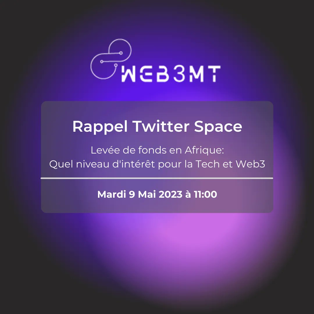 Web3markteam's tweet photo. Levée de fonds en Afrique:
Quel niveau d'intérêt pour la Tech et Web3 ?
Retrouvez @ferielyasmina dans un nouveau Twitter Space pour en savoir plus !
Demain à 11h !

#TwitterSpaces #Africa #Web3 #web3community #tech https://t.co/c4JGPObYXB