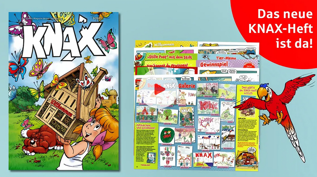 sparkassefuerth's tweet photo. KNAX-Heft für Mai | Juni 🤗
Es erwarten euch:
👉 2 Comic
👉 Mini-Poster
👉 KNAXiges Tier-Memo
👉 Zeichnungen
👉 Gewinnspiel mit tollen Preisen (Einsendeschluss: 15. Juli 2023)
Mehr Infos: https://t.co/kVj3xX5XXf
#spkfue #Sparkasse #Fürth #Comic #Gewinnspiel #Knax https://t.co/sstJCx6rEh