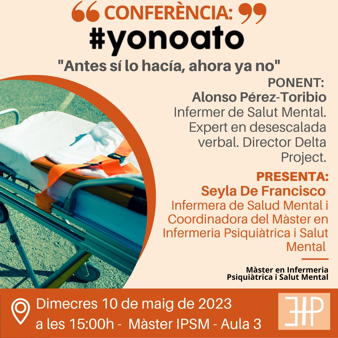 EuiSantPau's tweet photo. En el marc del #màster en psiquiatria i salut mental us proposem la🔝 conferència #yonoato per l' Alfonso Pérez @alontori 
Us hi esperem, dimecres 10/05 a les 15h ⤵️⤵️ https://t.co/2DhOSexxev
