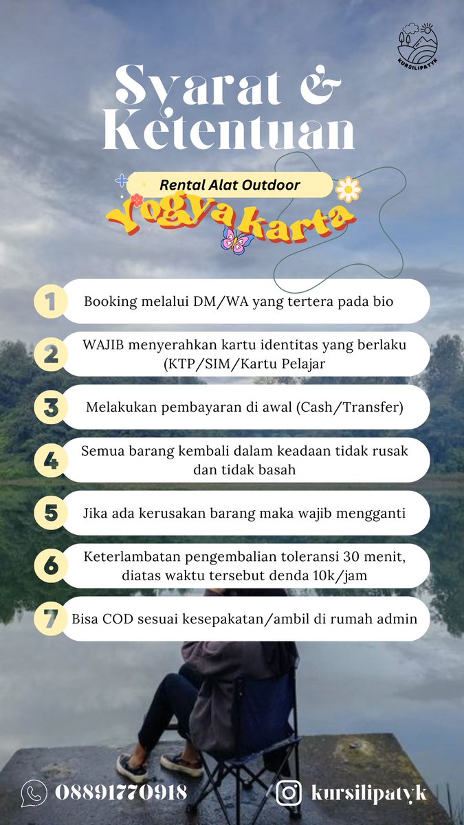 ndhaoct's tweet photo. Seru bgt nyore healing di tempat yang ijo-ijo area Jogja bareng bestie/pacar😍 makin seru sambil deeptalk &amp; diabadikan. Terus deeptalknya sambil duduk cantik di kursi lipat✨
Aku ada info tempat rental alat outdoor nih! plis wa for rent👉🏼 https://t.co/oldhiZ0e7J
📍 Yogyakarta https://t.co/rGLFFZ9uKG