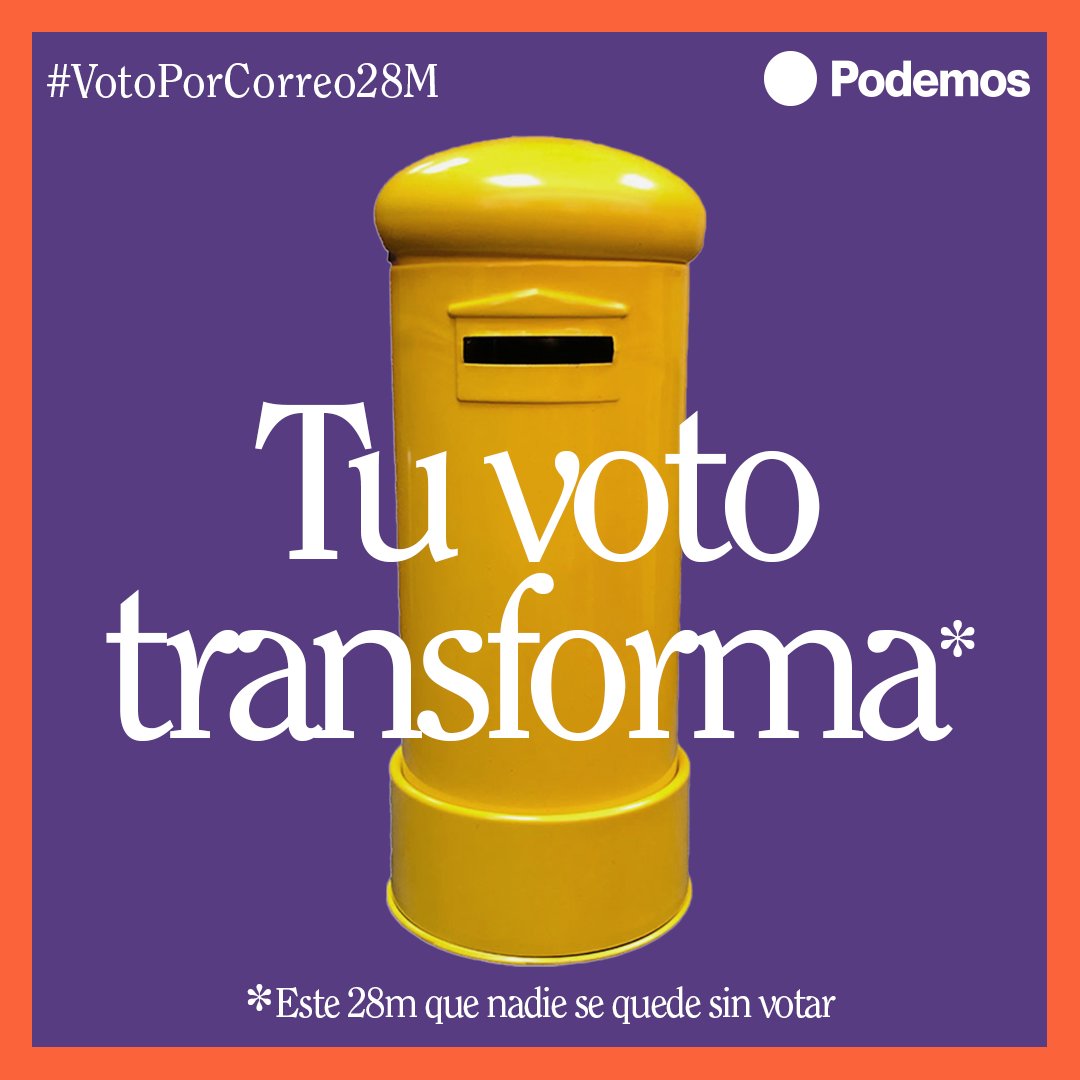 Podemos_CANT's tweet photo. 📢 ¡Solo quedan 10 días para poder solicitar el #VotoPorCorreo28M!  Tienes hasta el 18 de mayo para hacerlo.
➡️ Tu participación es muy importante, y tu voto valiente puede ser decisivo para transformar tu municipio y tu comunidad.

📩 Solicítalo aquí 👇
https://t.co/Z41BmCoHm0 https://t.co/T1dHCjWxjM