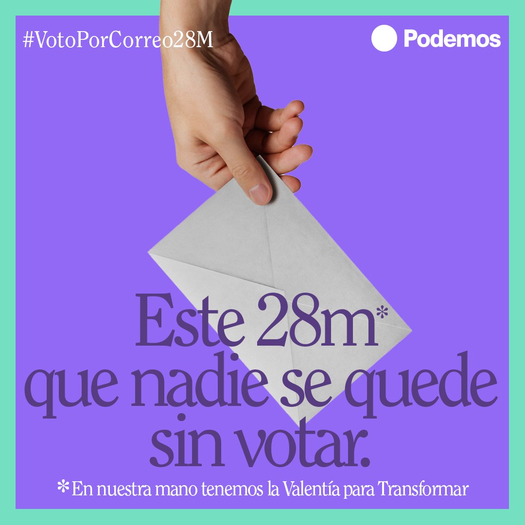 Podemos_CANT's tweet photo. 📢 ¡Solo quedan 10 días para poder solicitar el #VotoPorCorreo28M!  Tienes hasta el 18 de mayo para hacerlo.
➡️ Tu participación es muy importante, y tu voto valiente puede ser decisivo para transformar tu municipio y tu comunidad.

📩 Solicítalo aquí 👇
https://t.co/Z41BmCoHm0 https://t.co/T1dHCjWxjM